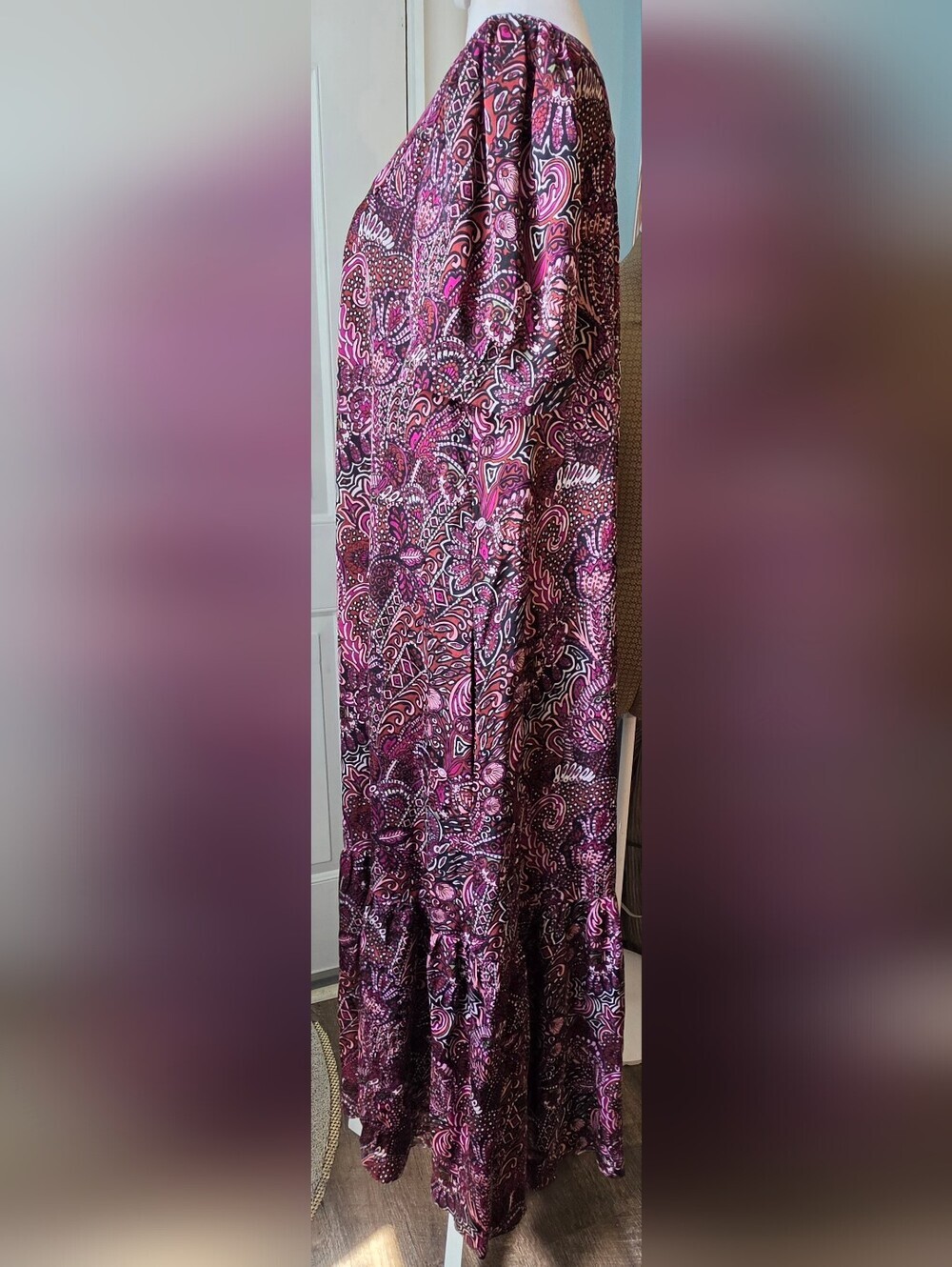 Maeve Anthropologie Lisabetta Tiered Maxi Dress Women's M Purple Paisley Satiny - Picture 3 of 15